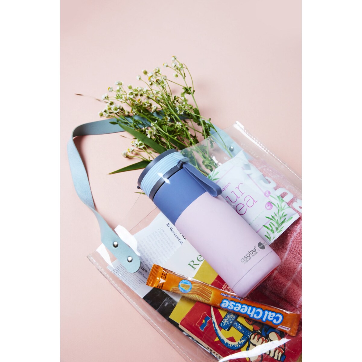 ASOBU ASPEN kubek termiczny ze słomką i ustnikiem, Pastel Pink