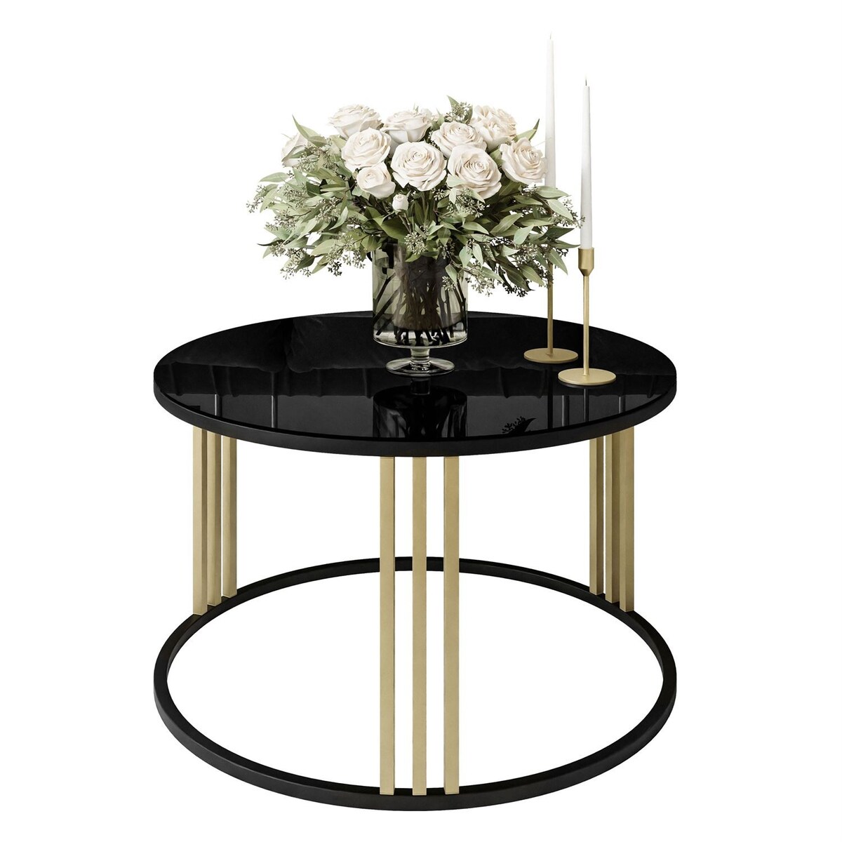 Okrągły stolik kawowy LORI MIX czarnozłoty czarne szkło
