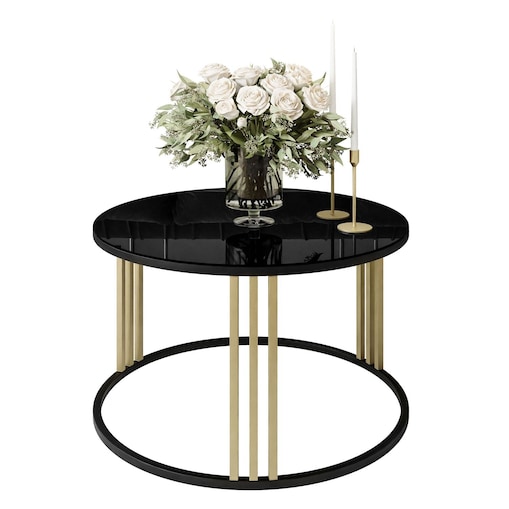 Okrągły stolik kawowy LORI MIX czarnozłoty czarne szkło