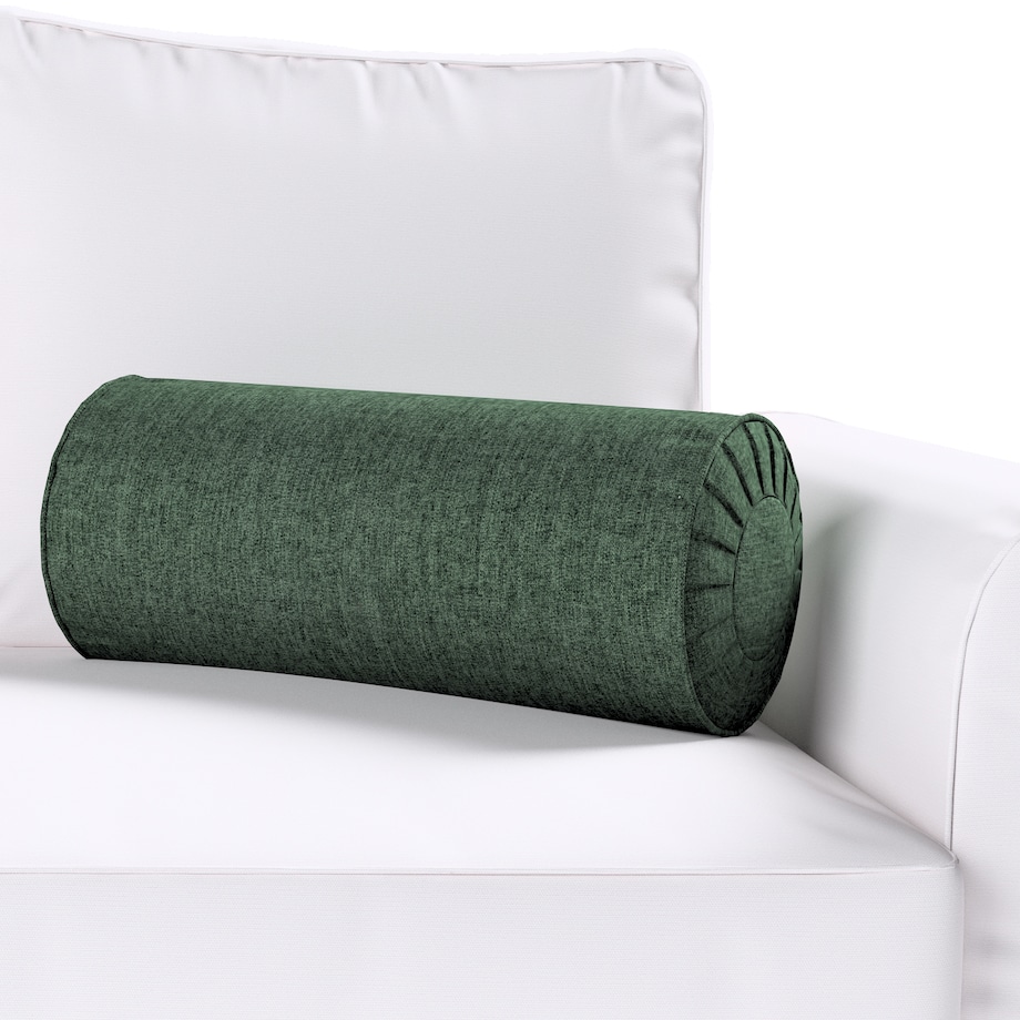 Poduszka wałek z zakładkami, leśna zieleń szenil, Ø20 x 50 cm, City