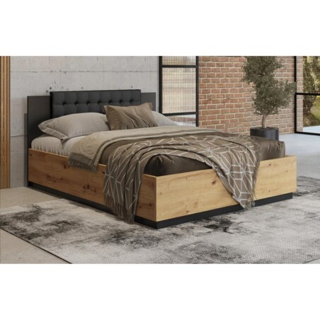 Łóżko SIGMA 140x200 dąb artisan/czarny mat z pojemnikiem