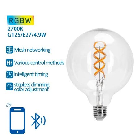 inteligentna żarówka bluetooth mesh g125 4.9w rgbw