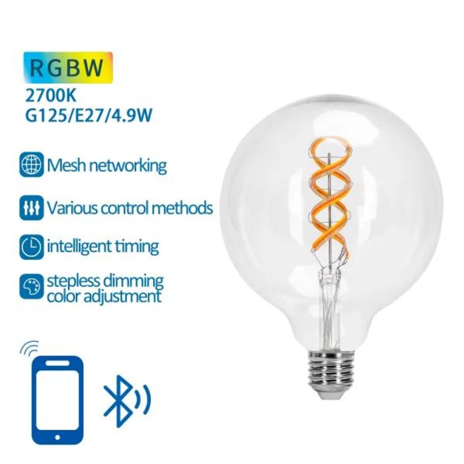 inteligentna żarówka bluetooth mesh g125 4.9w rgbw
