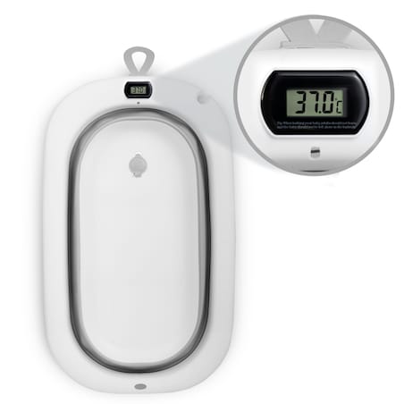 Wanienka składana dla dziecka niemowląt Ricokids silikonowa termometr LCD biało-szara