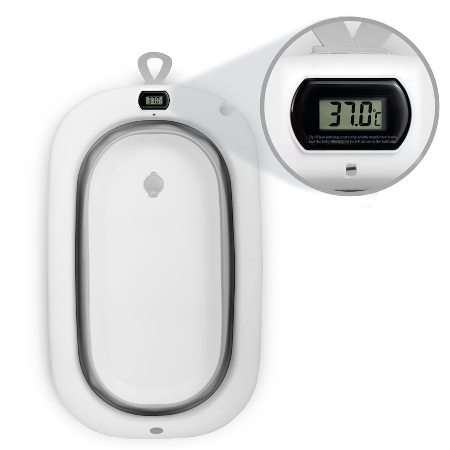 Wanienka składana dla dziecka niemowląt Ricokids silikonowa termometr LCD biało-szara