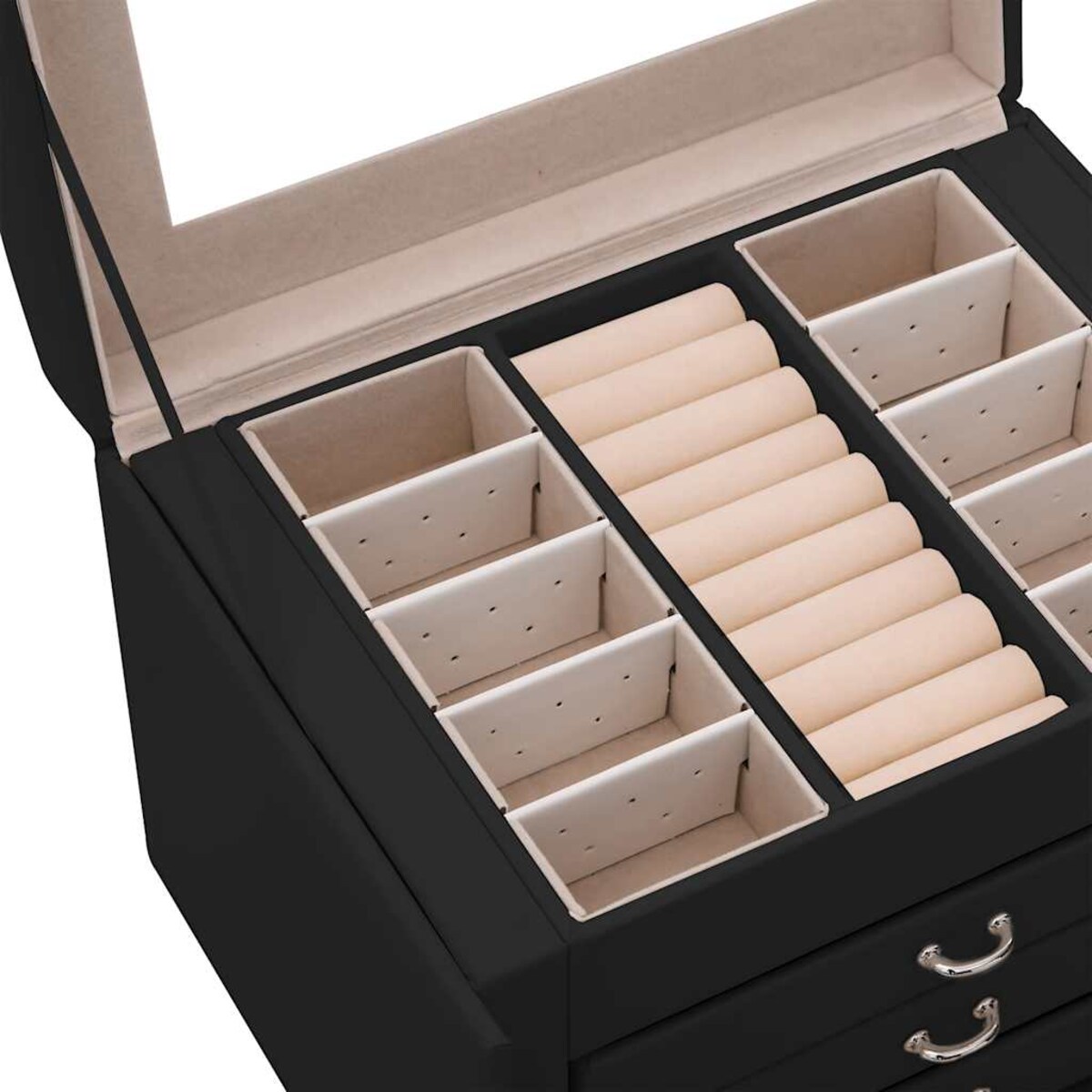 vidaXL Pudełko na biżuterię 4-warstwowe z lustrem zamykane na klucz