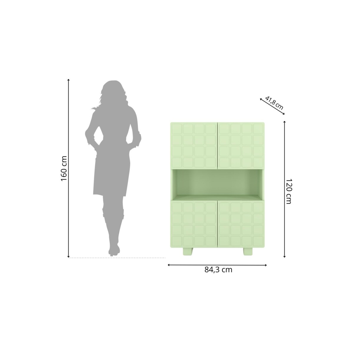 Nowoczesna komoda z frontami 3D Skandica CUBO HIGH / kolor pudrowa zieleń / szer. 85 cm