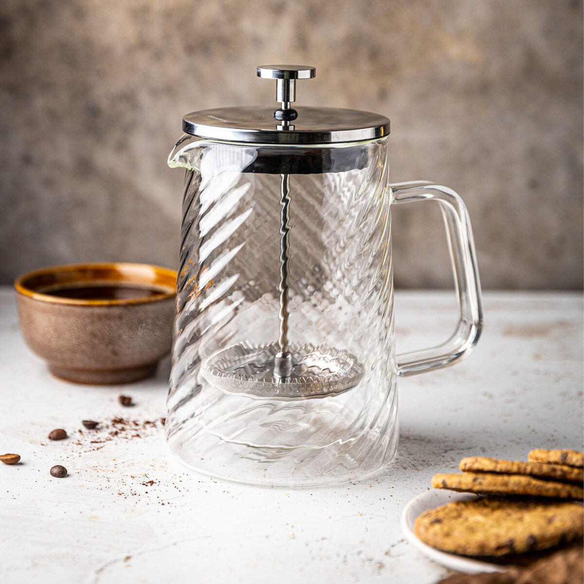 Zaparzacz do kawy herbaty szklany 1000ml French Press srebrny KLAUSBERG