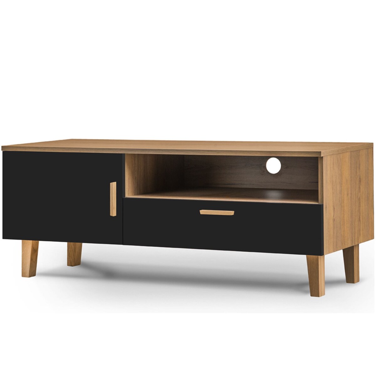 KONSIMO FRISK Czarna szafka RTV w stylu skandynawskim