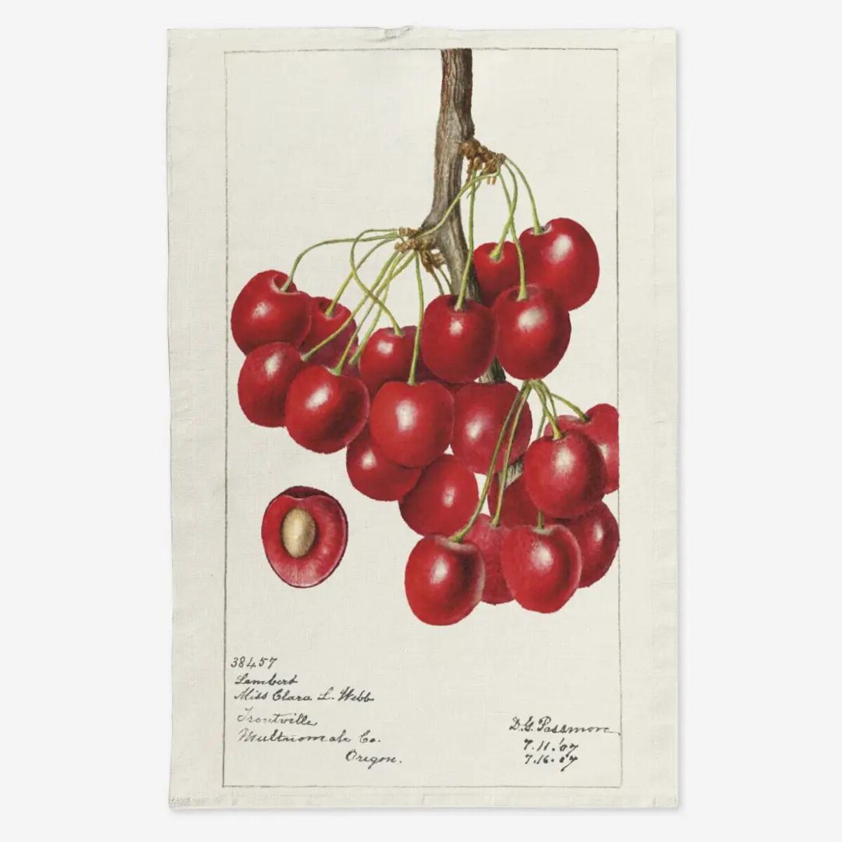 Lniany ręcznik kuchenny - kiść wiśni