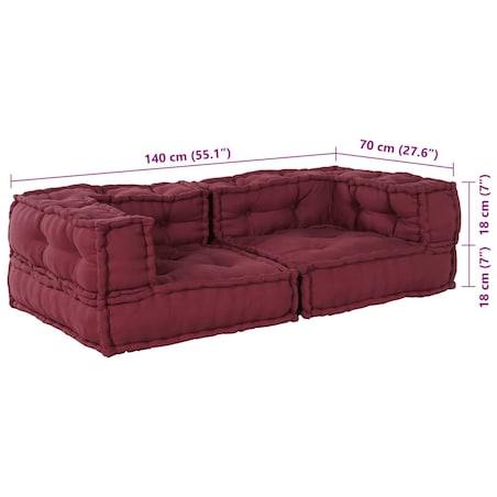 vidaXL 2-osobowa sofa modułowa Bordowy 140x70x36 Tkanina