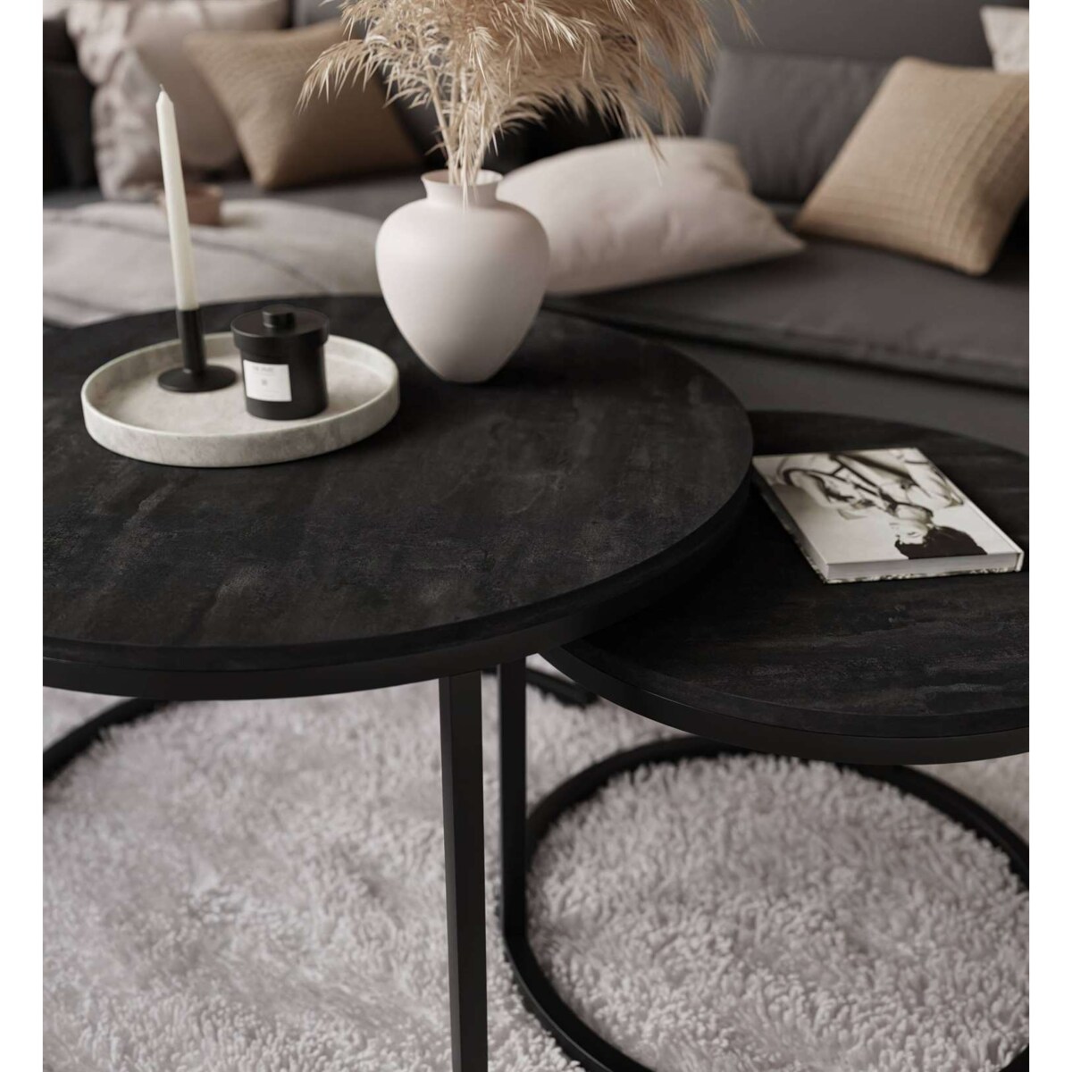 Okrągły stolik kawowy CIRI 2w1 czarny ciemny beton