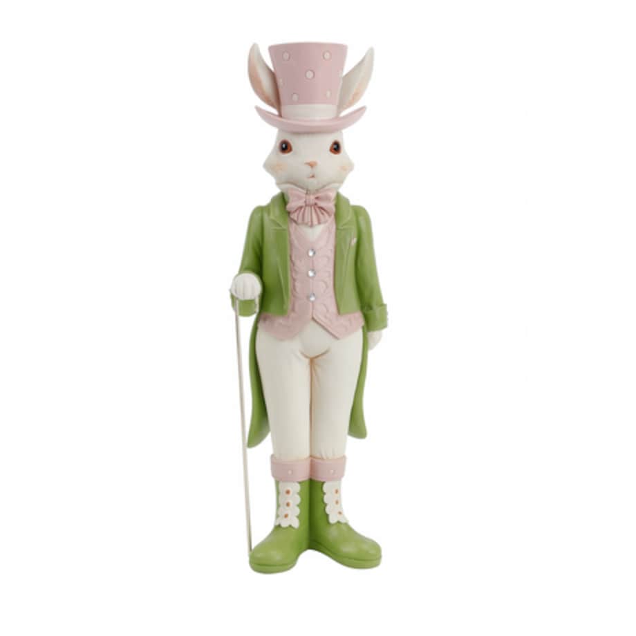 Figurka ceramiczna - królik 33,8x10,7x9,2 cm TYNEK z z laską i w cylindrze