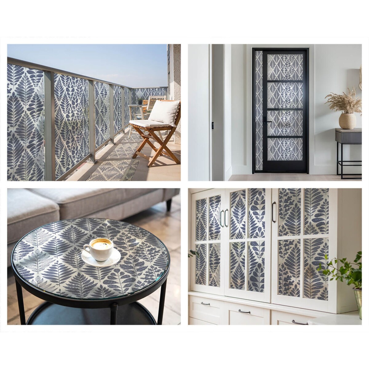 Naklejka okienna chroniąca prywatność - Niebiesko-szare liście tapeta klasyczna - 50x116 cm