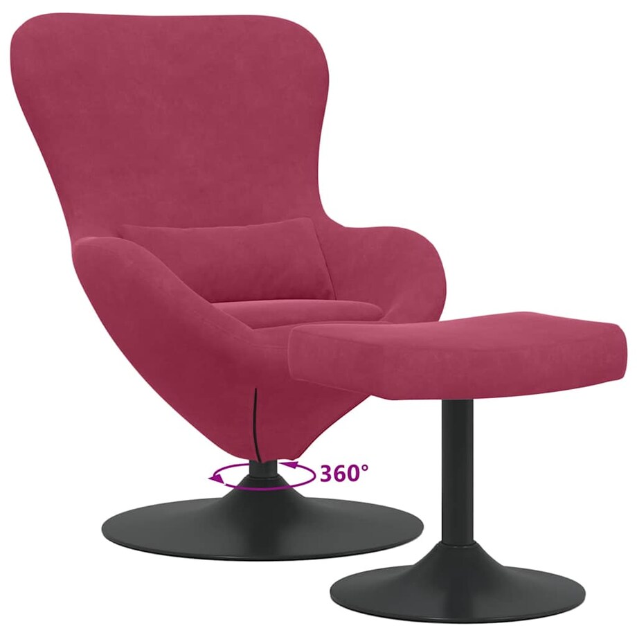 vidaXL Fotel Jajko z Podnóżkiem czerwone wino 63 x 73 x 90 cm Aksamit