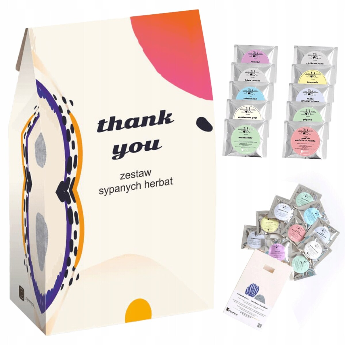 ZESTAW 10 RÓŻNYCH HERBAT SYPANYCH "THANK YOU" - PREZENT UPOMINEK ZESTAW PREZENTOWY BOX NA PODZIĘKOWANIE DLA KOBIETY FACETA NAUCZYCIELA NIEJ NIEGO
