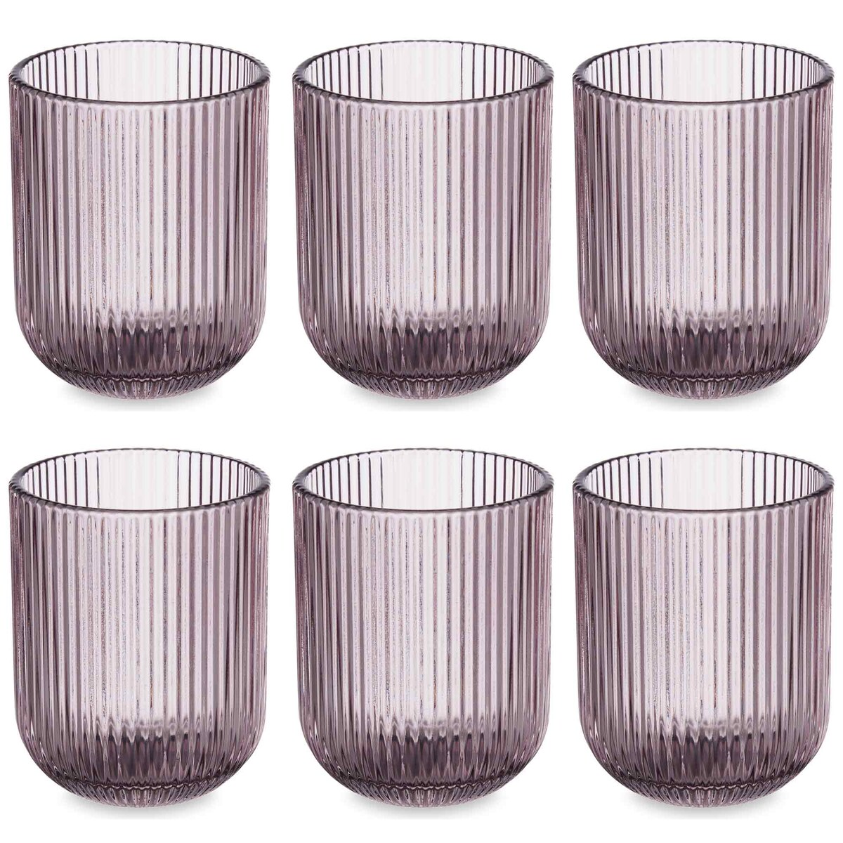 Niskie szklanki do wody LINES z ryflowanego szkła, zestaw 6 sztuk, 270 ml