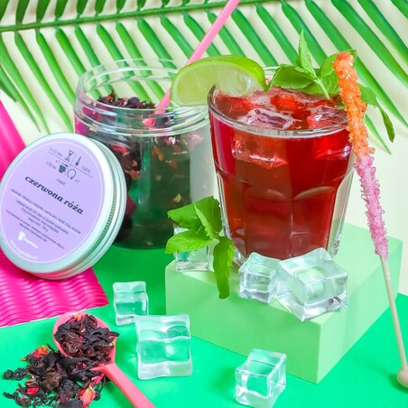 Herbata owocowa CZERWONA RÓŻA o delikatnie różanym smaku z nutą malin - herbata liściasta sypana mieszanka napar susz - gotowa na prezent upominek