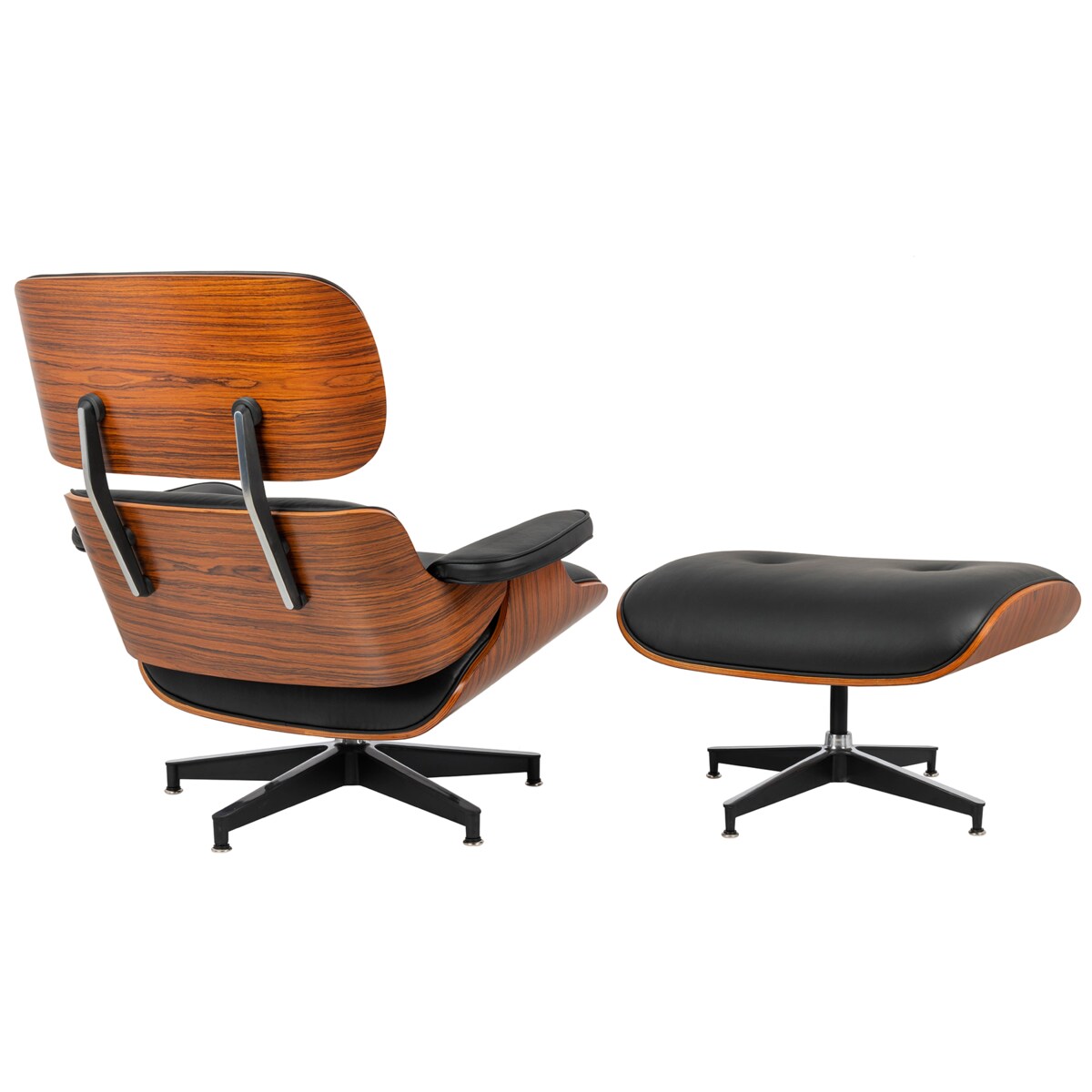 Fotel LOUNGE HM PREMIUM SZEROKI z podnóżkiem czarny - sklejka różana, skóra naturalna