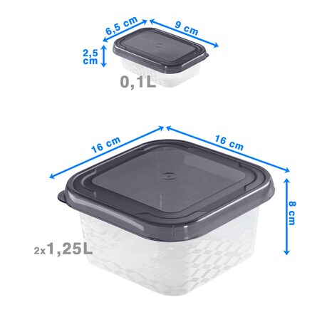 Zestaw Pojemników Plastikowych Do Żywności 3 Szt Pojemniki Antracyt