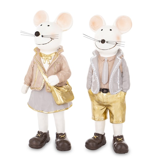 Dekoracja - para uśmiechniętych myszek 21x9x7 i 21x7x7 cm TOPI