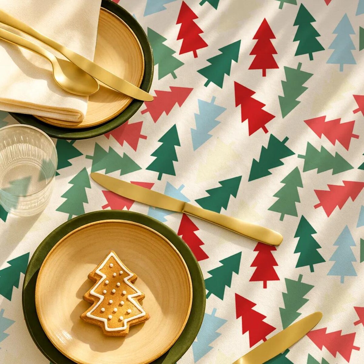 Obrus świąteczny - Kolorowe choinki - 140x140