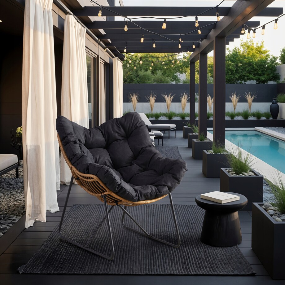 Fotel Ogrodowy Wypoczynkowy Kubełkowy Do Salonu Na Taras Balkon FIN Czarny