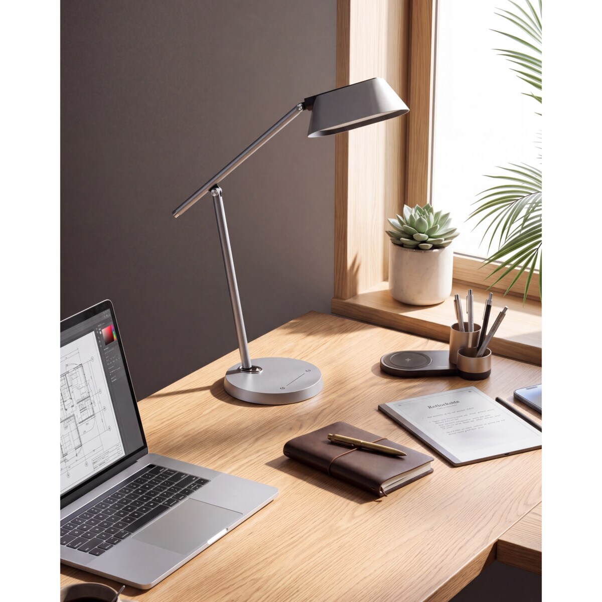 Lampa biurkowa LED LEONIS Ze ściemniaczem Szary