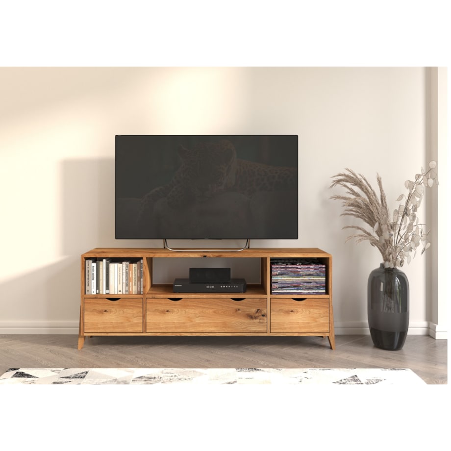 Drewniana szafka Rtv dębowa Visby Gdynia na nóżkach / Lakier naturalny