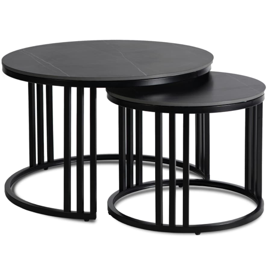 Stolik Kawowy Okrągły Ceramiczny Czarny Marmur Ława Glamour 2w1 JERRY