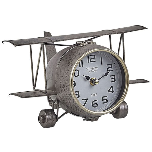 Zegar stojący w kształcie samolotu srebrny STANS