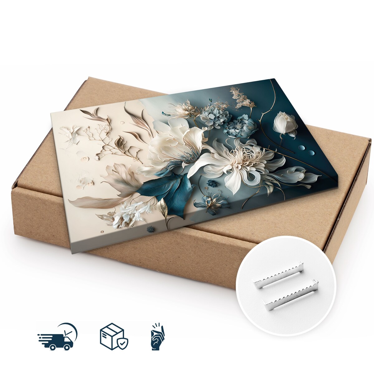 OBRAZ ŚCIENNY DO SALONU SYPIALNI ABSTRAKCYJNE KWIATY 3D STYL GLAMOUR 90x60cm