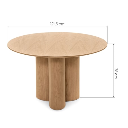 Stół do jadalni, okrągły, fornir dąb naturalny, Althea, 121,5 cm