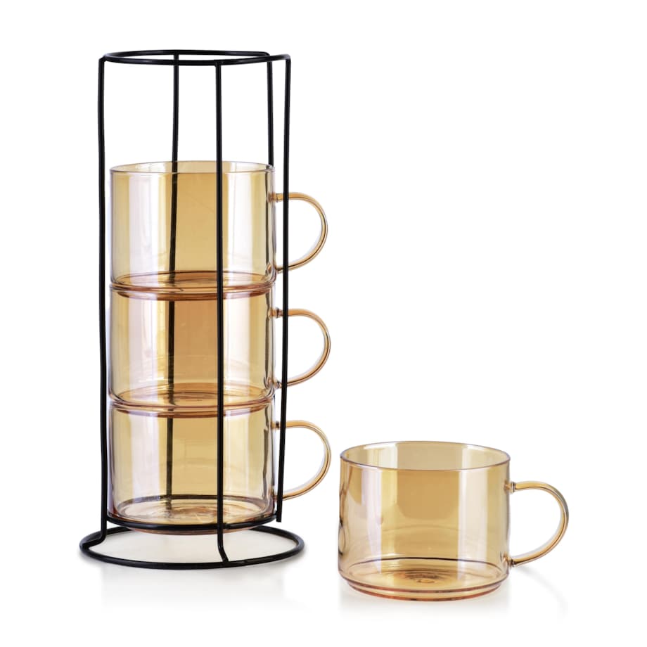 PETER HONEY Komplet 4 filiżanek na stojaku 350ml 12.5x12.5xh27cm