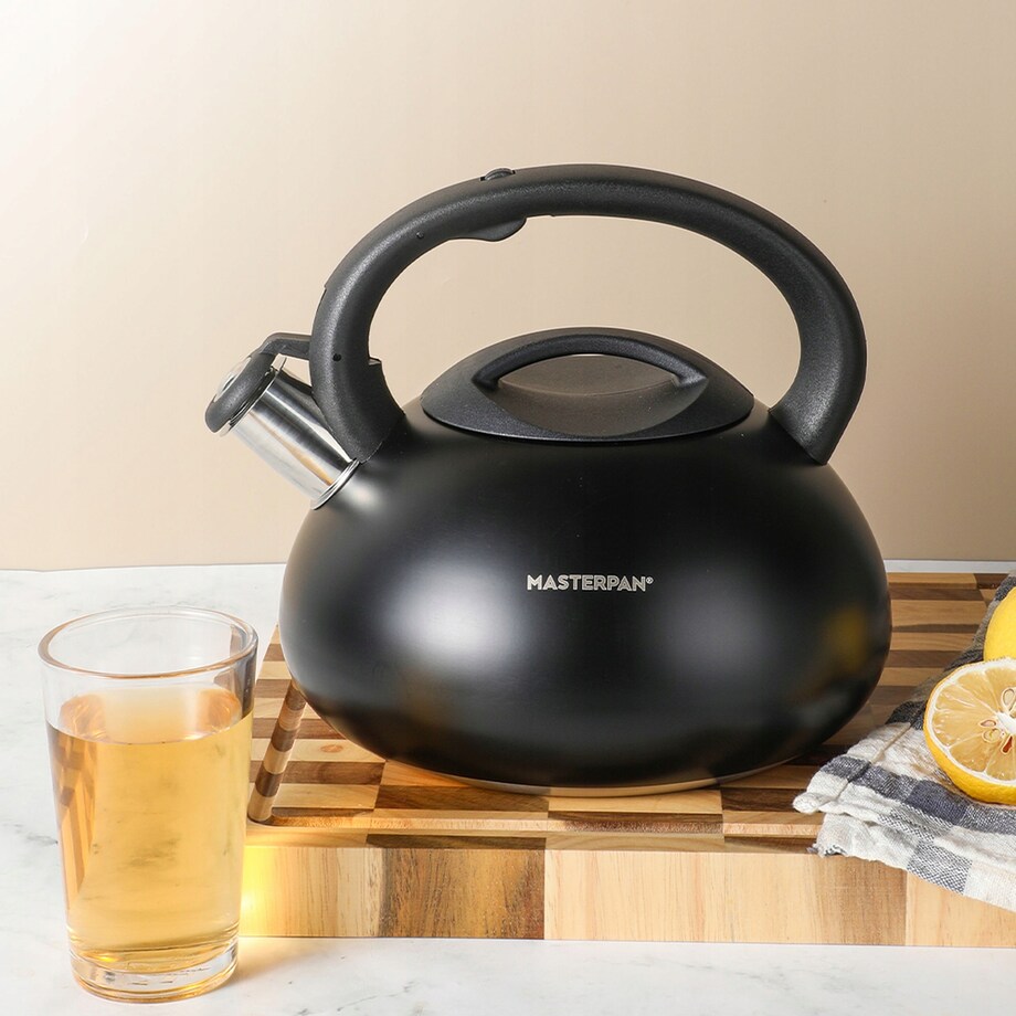 Duży Czarny Tradycyjny Czajnik Z Gwizdkiem Stalowy 3L Na Indukcję Gaz