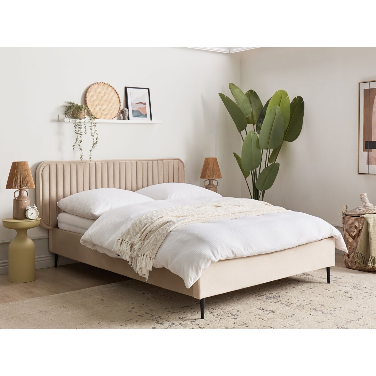 Łóżko welurowe 140 x 200 cm beżowoszare BRIN