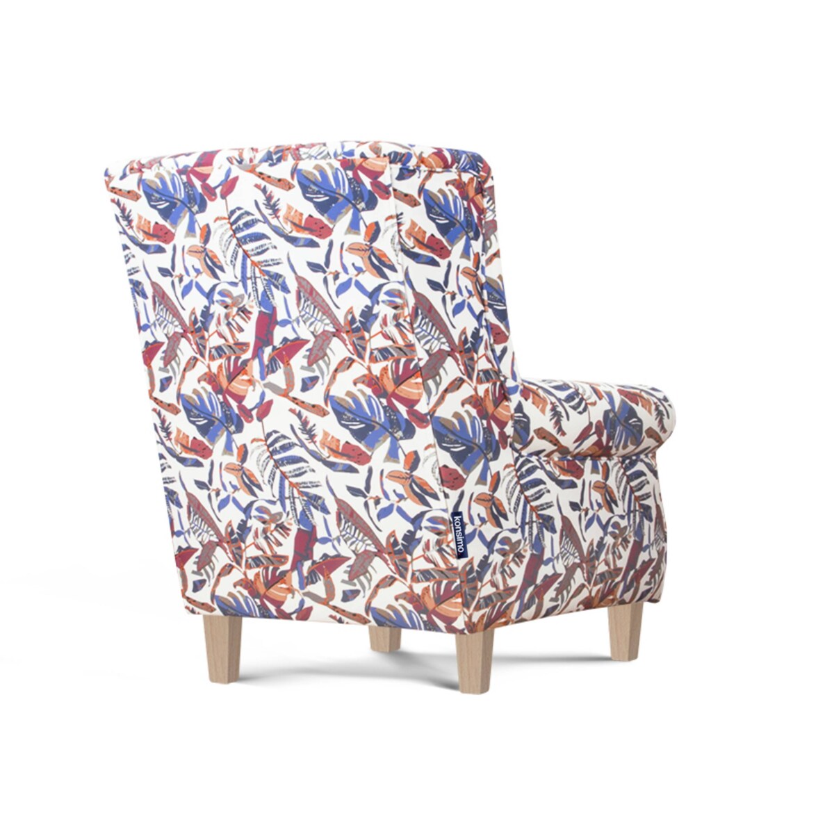 KONSIMO MILES Fotel uszak w kwiaty drewniane nóżki