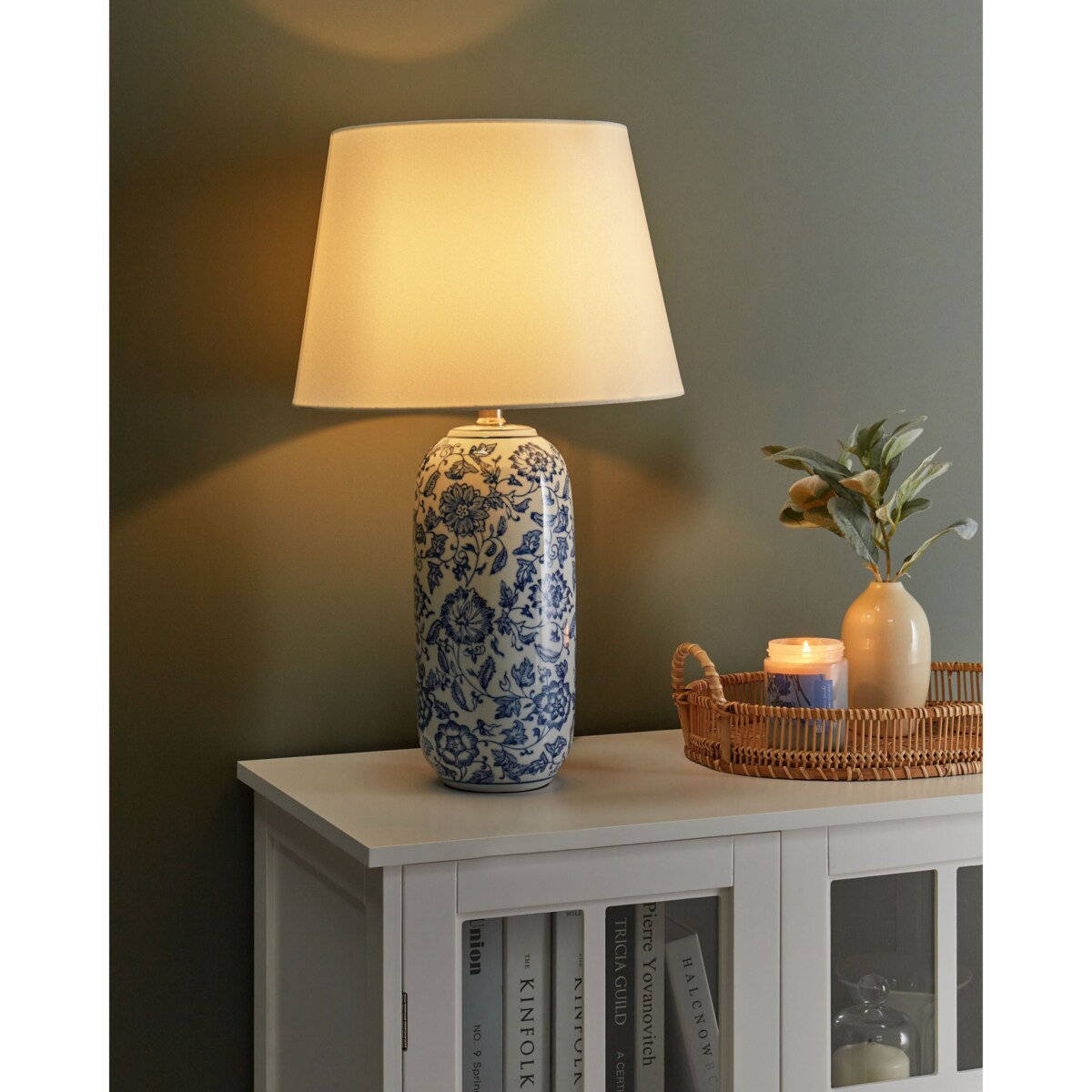 Lampa stołowa AIBONITO Porcelana Biały/ niebieski