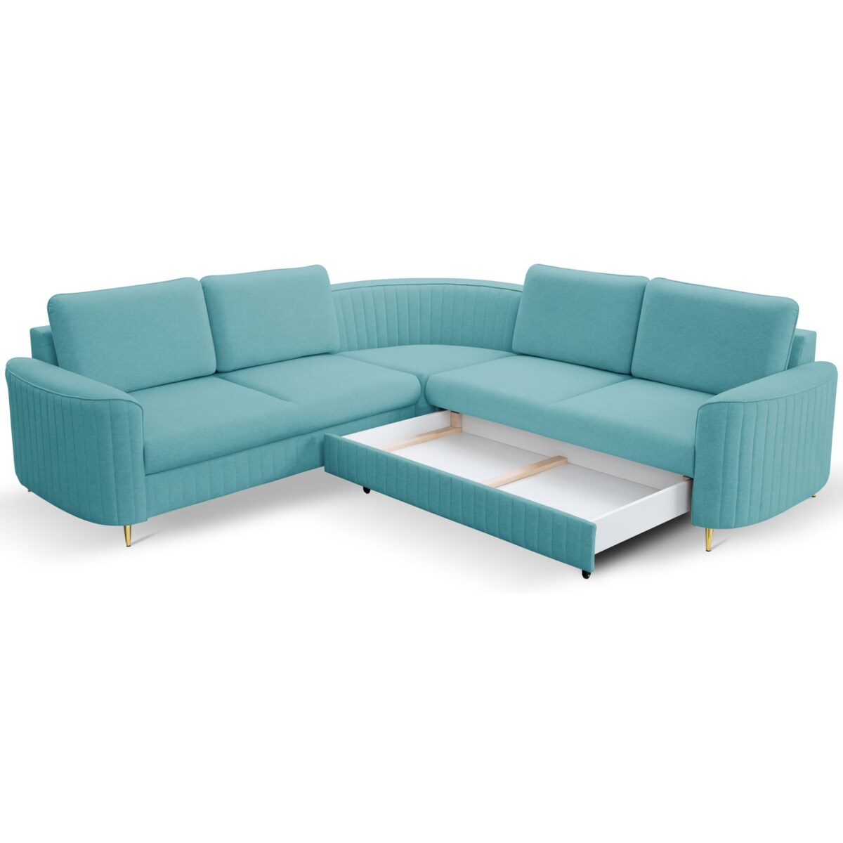 Narożnik z funkcją spania i pojemnikiem na pościel LOREN, turkusowy