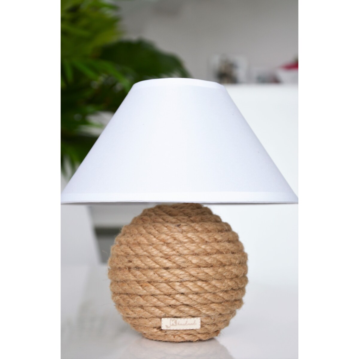 MINI Lampka stołowa Boho naturalny sznurek jutowy pleciony * styl etno skandi skandynawski* lampka nocna biurkowa * biały abażur + juta