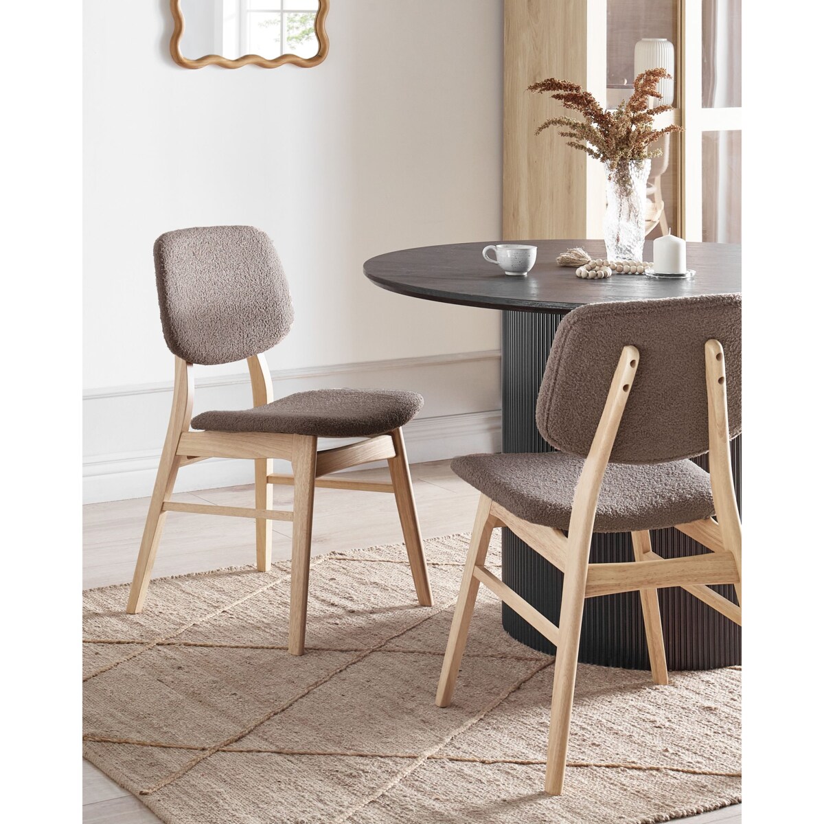 Zestaw 2 krzeseł do jadalni ELLA Boucle Beżowoszary