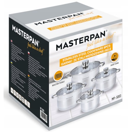 Komplet Zestaw Garnków Ze Stali Nierdzewnej Indukcja Gaz 8 El. Dno 7 Warstw