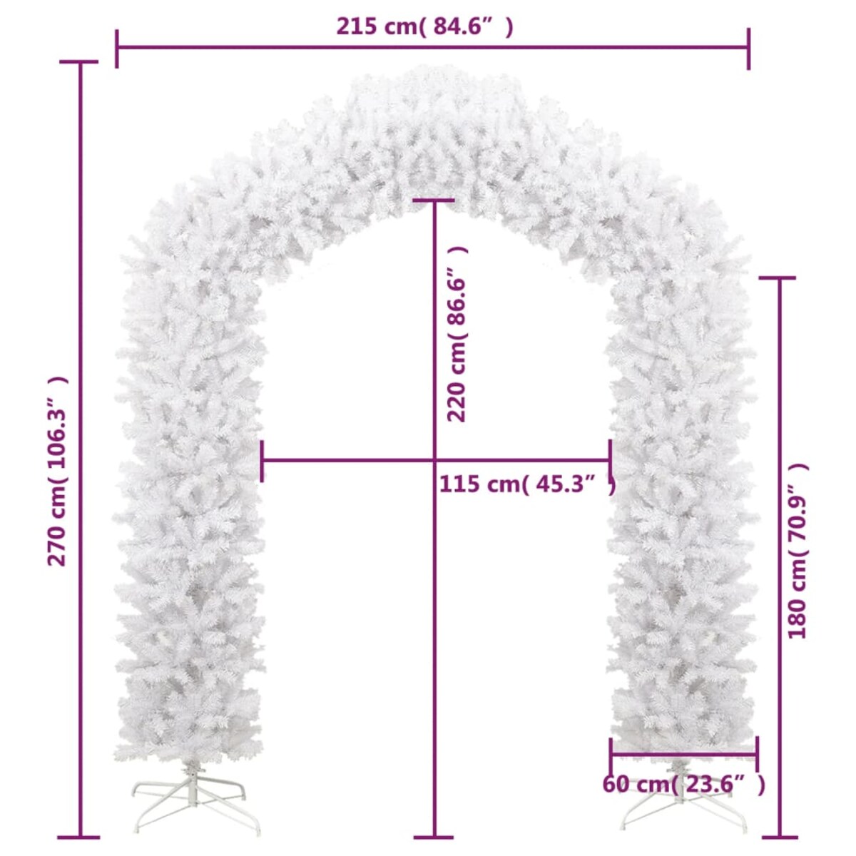 vidaXL Łuk świąteczny z girlandą, biały, 270 cm