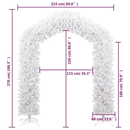 vidaXL Łuk świąteczny z girlandą, biały, 270 cm