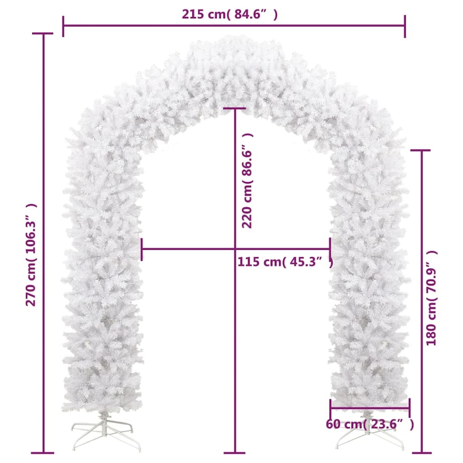 vidaXL Łuk świąteczny z girlandą, biały, 270 cm