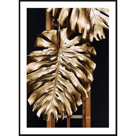 Poster Story, Plakat, Obraz - Złota Monstera na Czarnym Tle, wymiary 42 x 60 cm