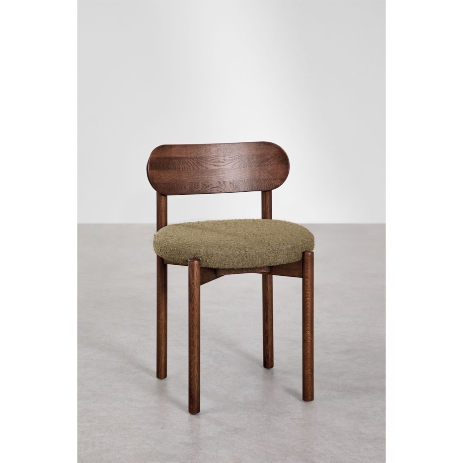 Krzesło do jadalni dębowe, brązowe, bouclé zielone Bianca