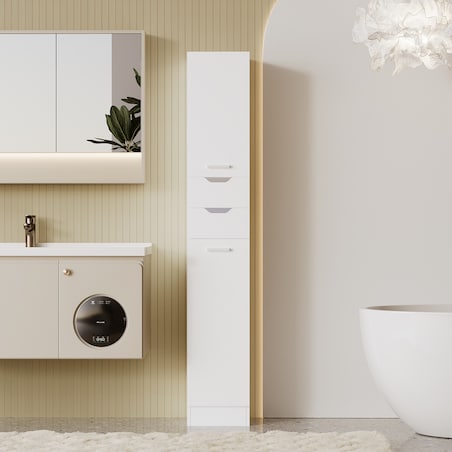 Szafa łazienkowa białe drewno słupek regał praktyczna pojemna loft 180cm