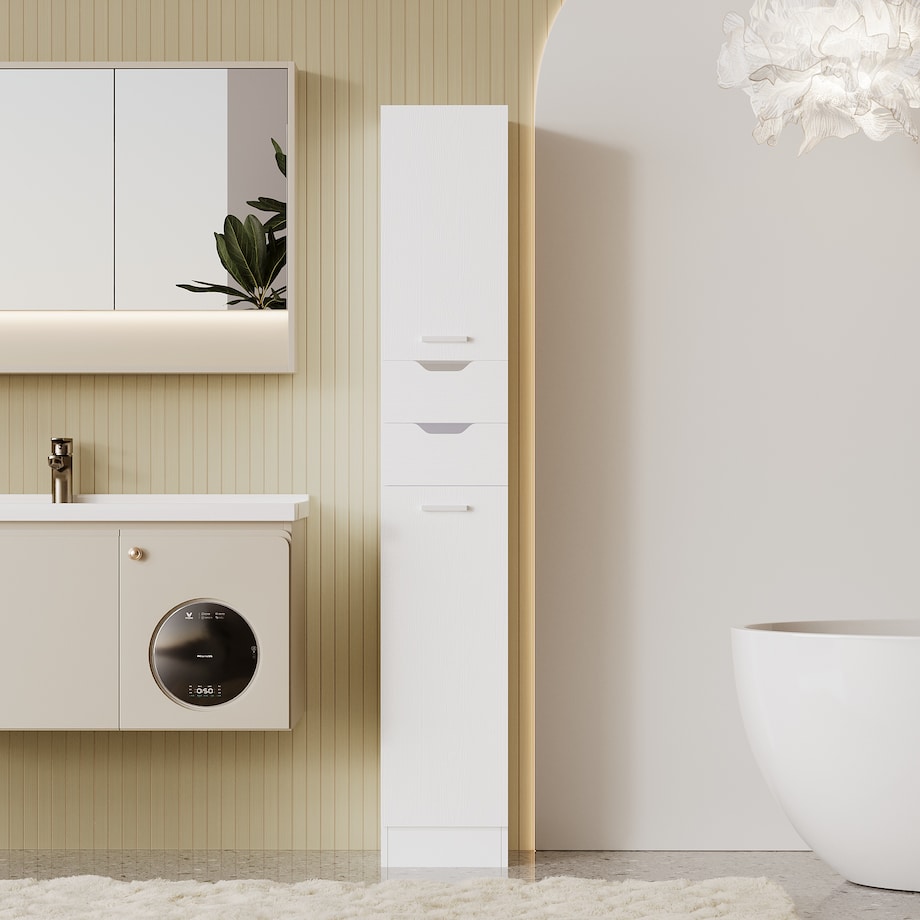 Szafa łazienkowa białe drewno słupek regał praktyczna pojemna loft 180cm