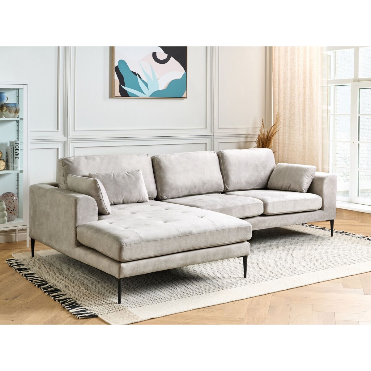 Narożnik welurowy prawostronny jasnoszary FLAM